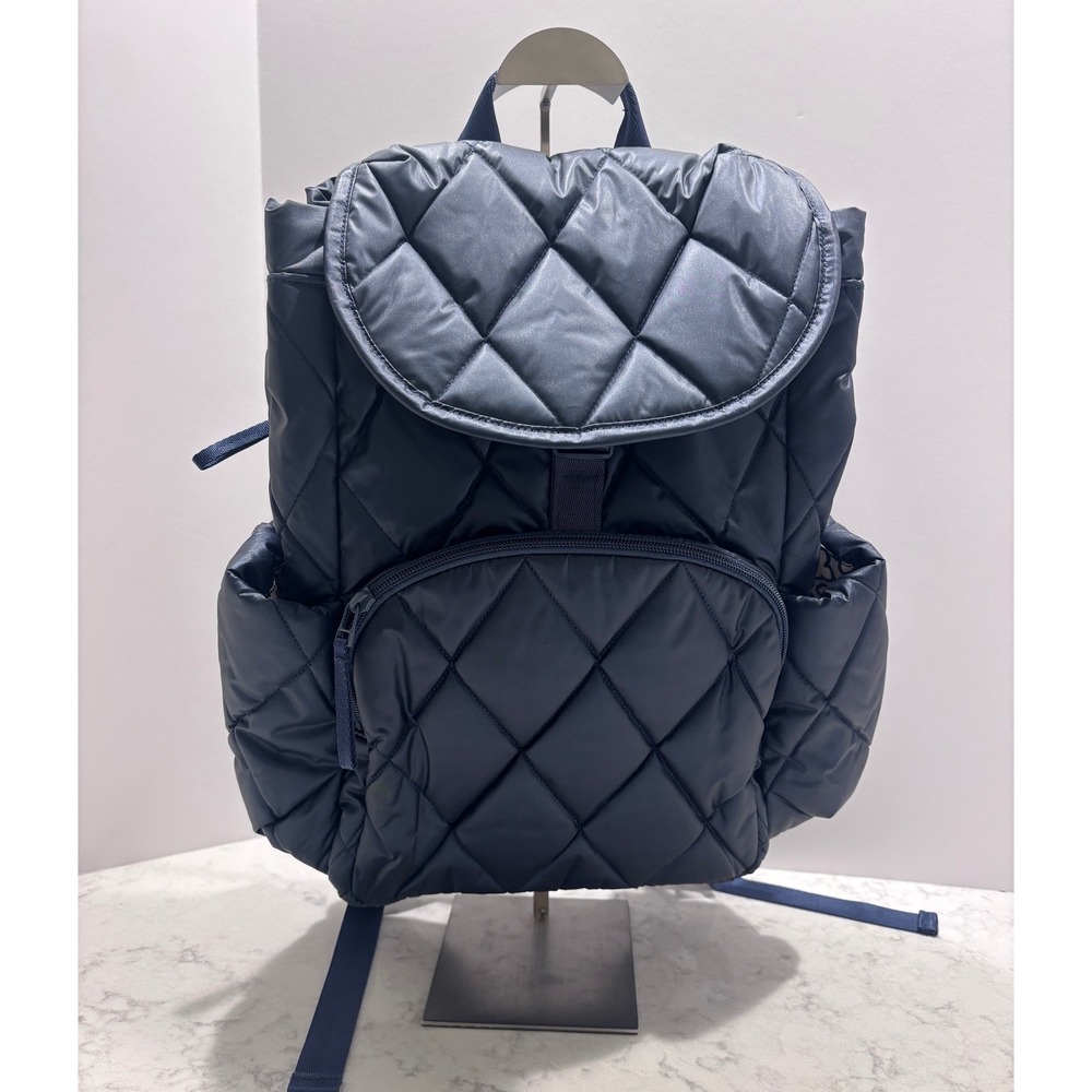 Vera Bradley Quilted Backpack Navy Blue Drawstring Flap Closure Travel Bag